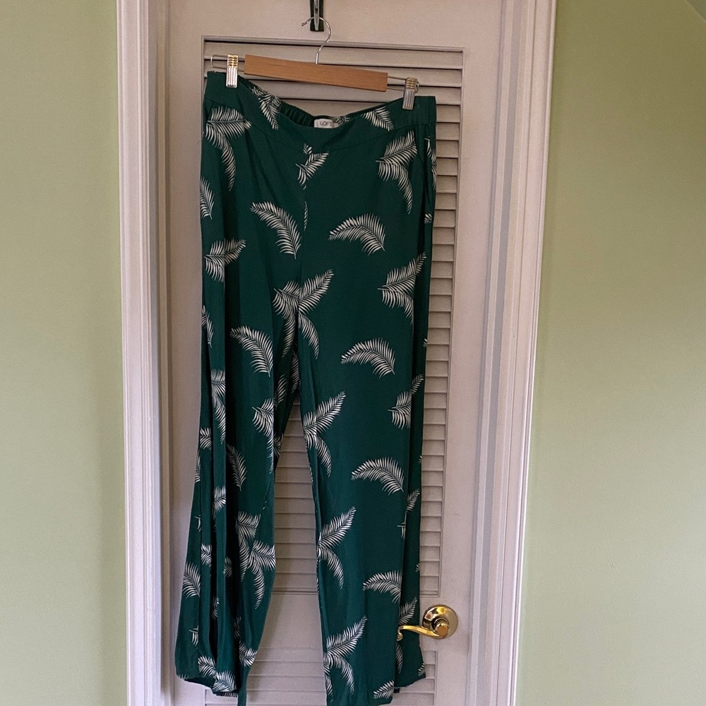 LOFT Teal Trousers with White Leaf Design
